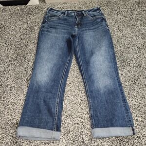 Silver Jeans Suki Capri Jeans Flag Pocket 32W/23.5L Darkwash Mid Rise Stretch